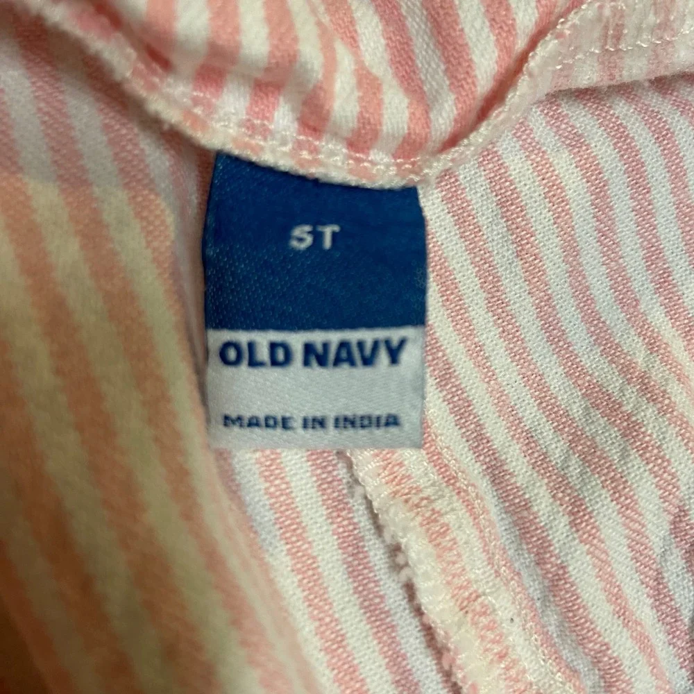 Old Navy Striped Overalls Jumpsuit Girls 5T Pink White Tie Strap Cotton Wide Leg